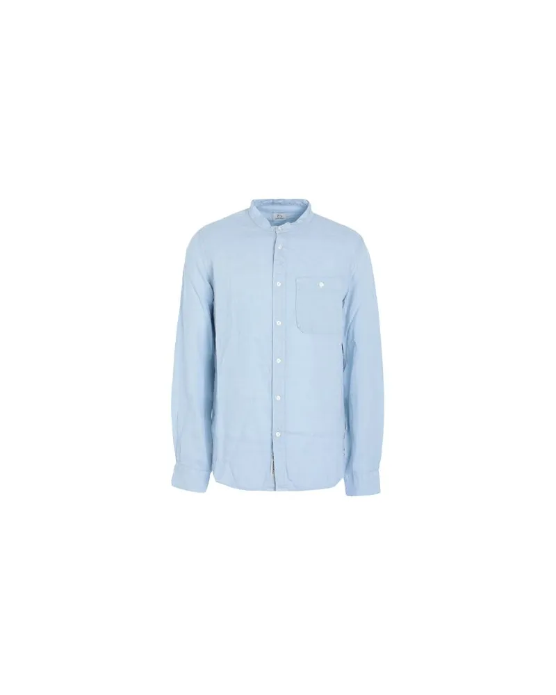 Woolrich BAND COLLAR LINEN SHIRT  - TOPS - Hemdenauf YOOX.COM Himmelblau