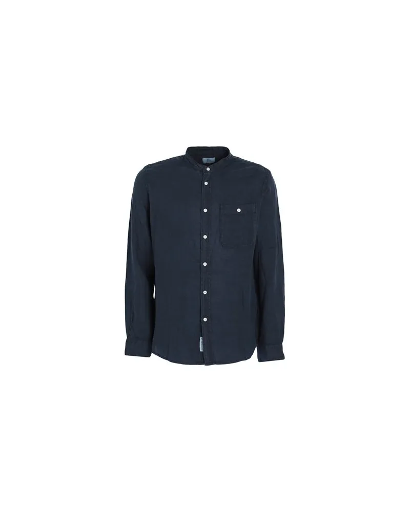 Woolrich BAND COLLAR LINEN SHIRT  - TOPS - Hemdenauf YOOX.COM Nachtblau