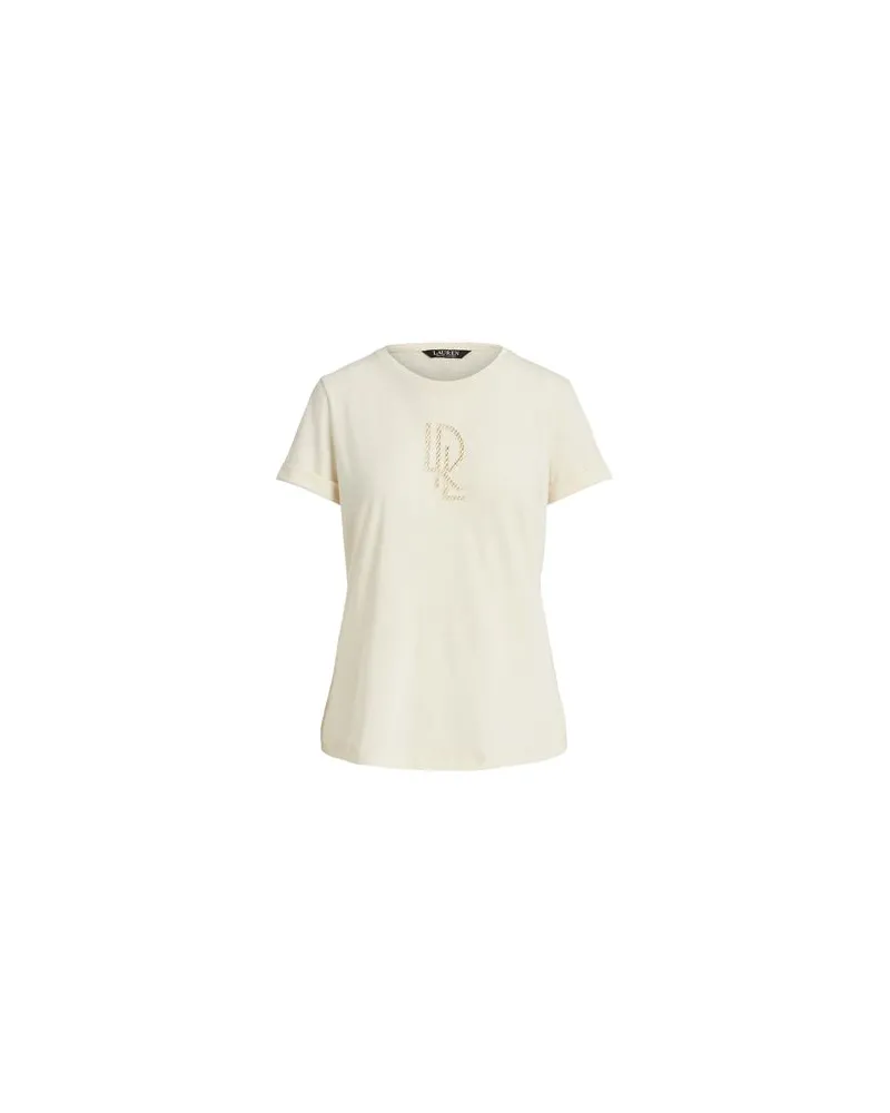 Ralph Lauren BEADED-LOGO COTTON-BLEND-JERSEY TEE  - TOPS - T-shirtsauf YOOX.COM Beige