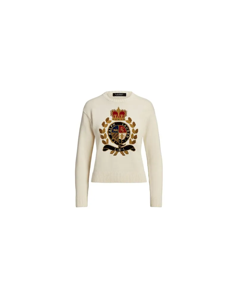 Ralph Lauren INTARSIA-KNIT CREST COTTON-BLEND SWEATER   - STRICKWAREN - Pulloverauf YOOX.COM Elfenbein