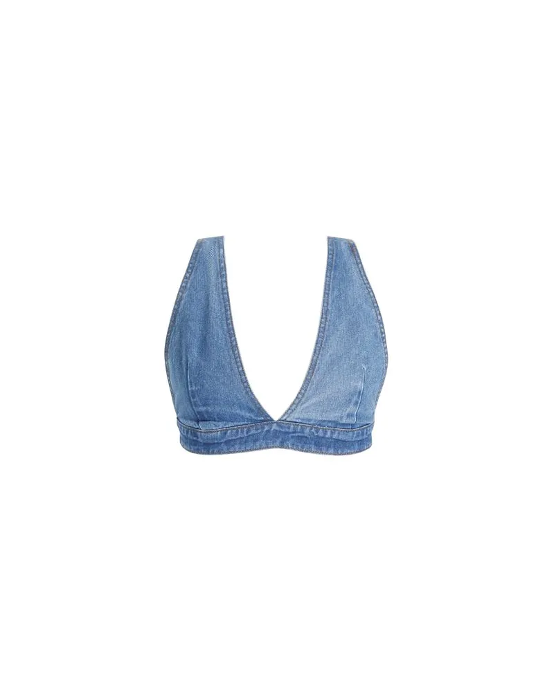 8 by Yoox ORGANIC COTTON DENIM TRIANGLE CROP TOP  - TOPS - Topsauf YOOX.COM Blau