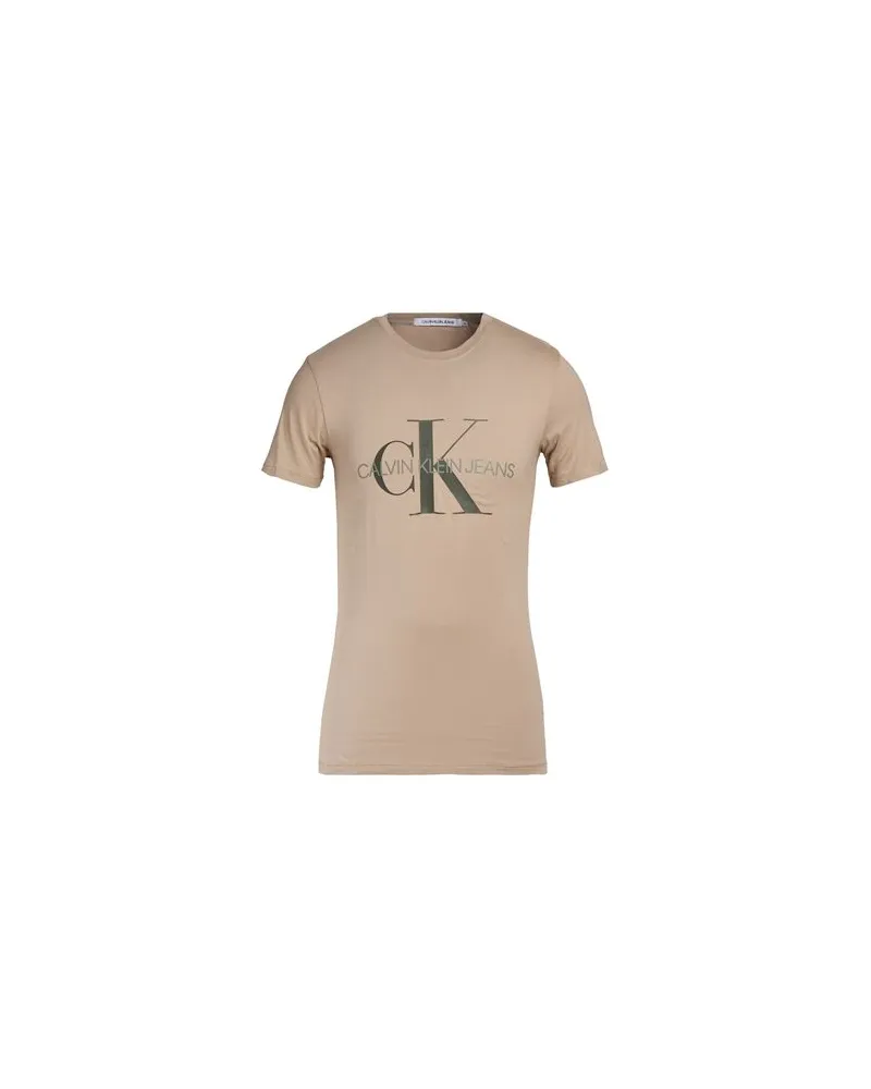 Calvin Klein SEASONAL MONOGRAM T-SHIRT  - TOPS - T-shirtsauf YOOX.COM Beige