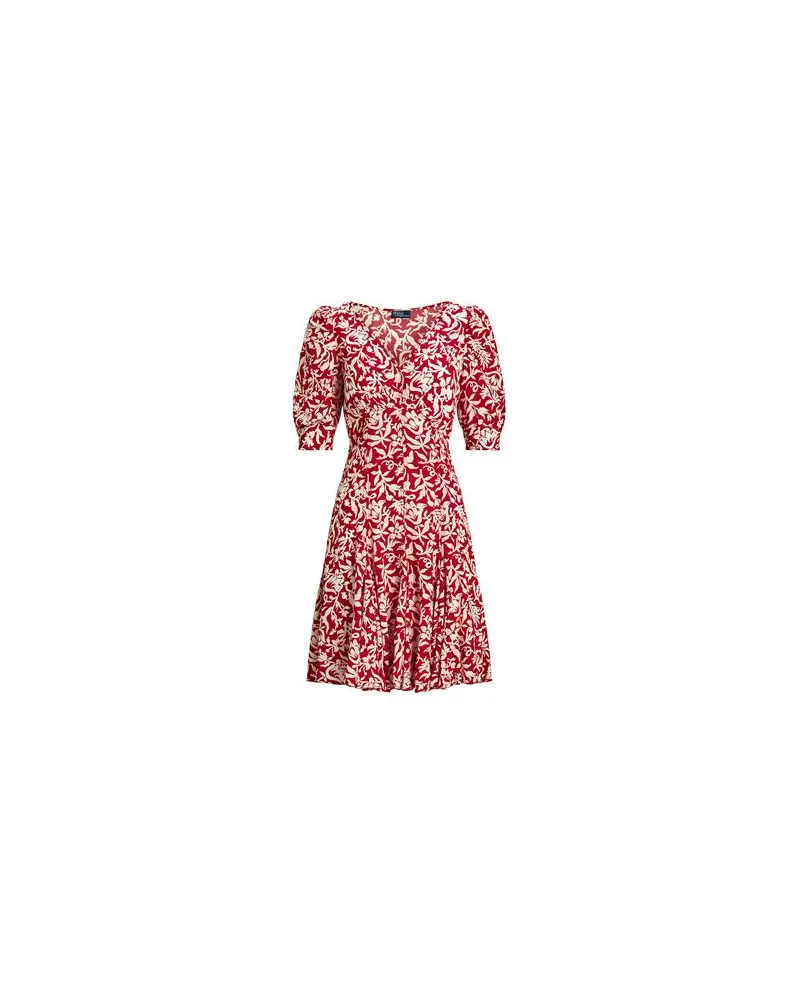 Ralph Lauren FLORAL MUTTON-SLEEVE GODET CREPE DRESS  - KLEIDER - Mini-Kleiderauf YOOX.COM Ziegelrot