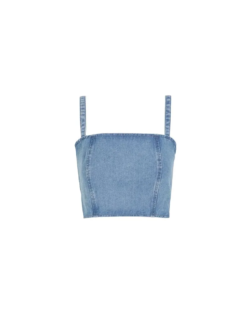8 by Yoox ORGANIC COTTON DENIM CROP TOP  - TOPS - Topsauf YOOX.COM Blau