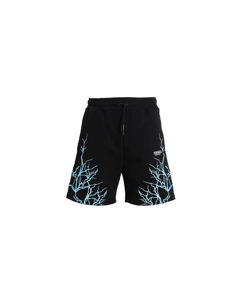 Phobia Archive BLACK SHORTS WITH LIGHTBLUE EMBROIDERY LIGHTNING  - HOSEN & RÖCKE - Shorts & Bermudashortsauf YOOX.COM Schwarz