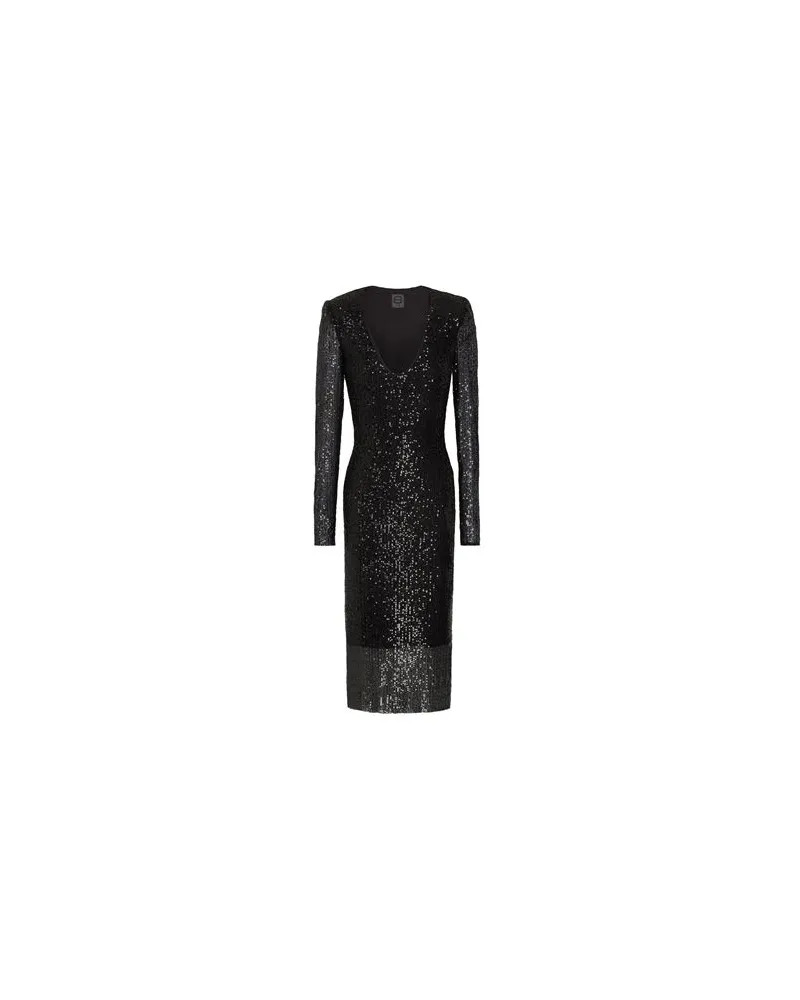 8 by Yoox SEQUIN SHOULDER-PAD MIDI DRESS  - KLEIDER - Midi-Kleiderauf YOOX.COM Schwarz