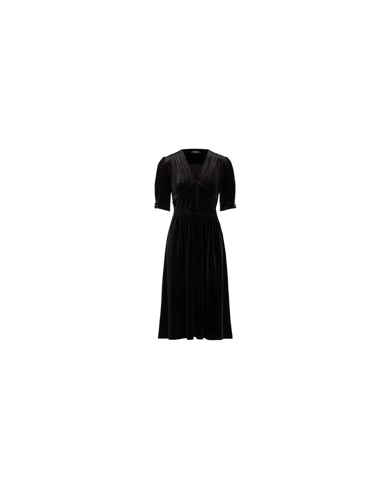 Ralph Lauren PUFF-SLEEVE VELVET DRESS  - KLEIDER - Midi-Kleiderauf YOOX.COM Schwarz