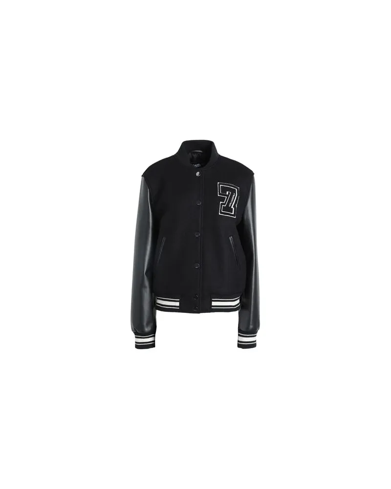 Karl Lagerfeld WOOL & LEATHER VARSITY BOMBER  - JACKEN & MÄNTEL - Jacken und Anoraksauf YOOX.COM Schwarz