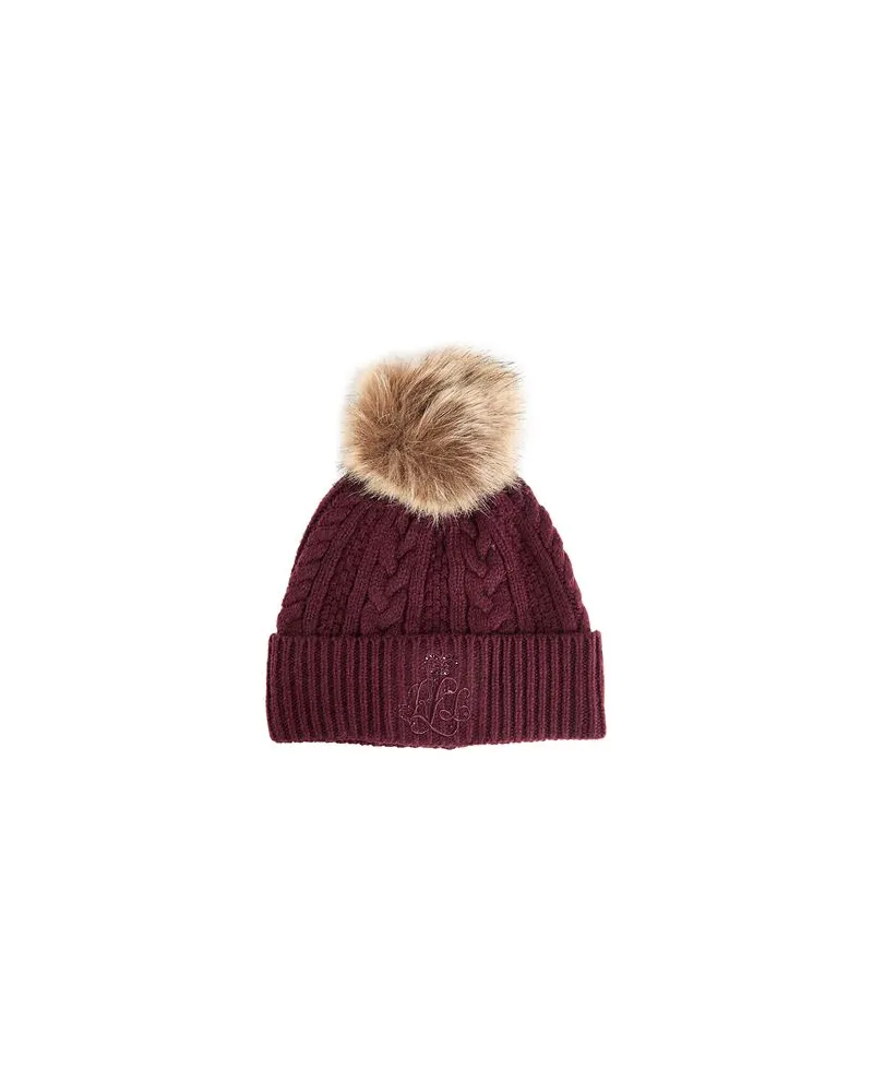 Ralph Lauren Leather-Trim Pom-Pom Rib-Knit Beanie  - ACCESSOIRES - Mützen & Hüteauf YOOX.COM Bordeaux