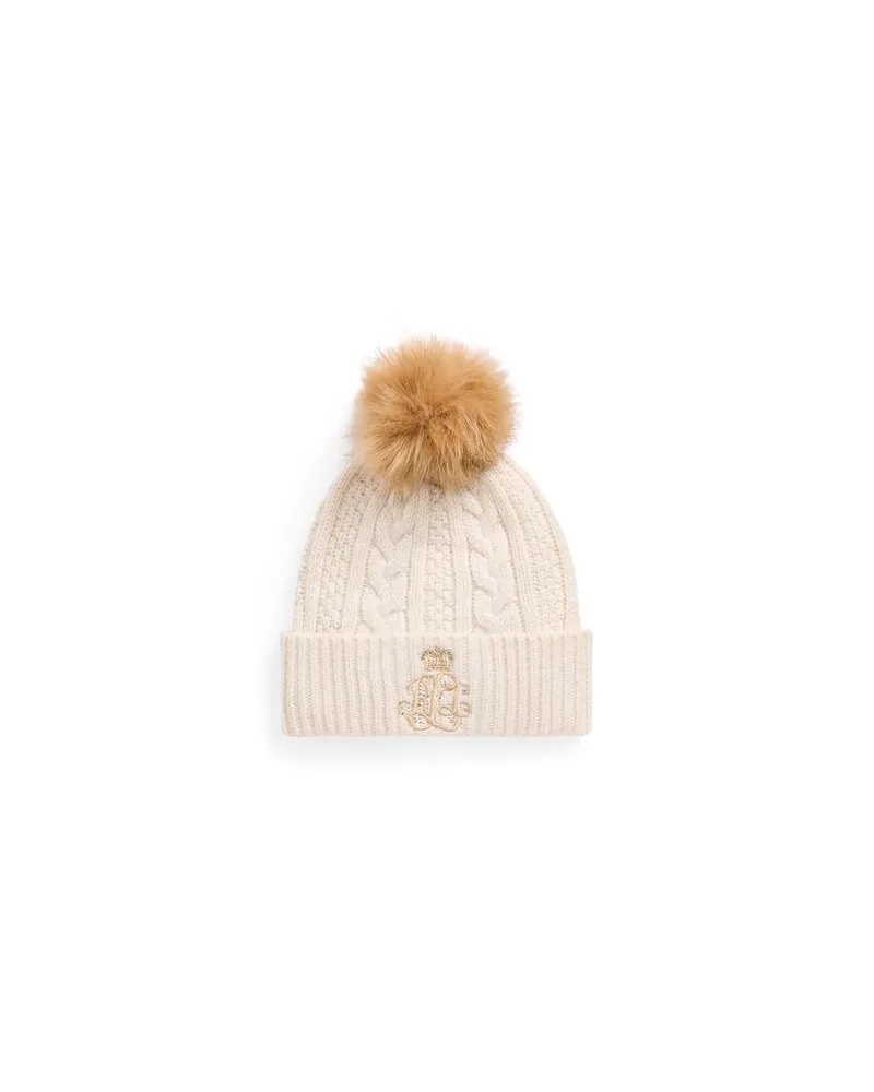 Ralph Lauren Leather-Trim Pom-Pom Rib-Knit Beanie  - ACCESSOIRES - Mützen & Hüteauf YOOX.COM Elfenbein