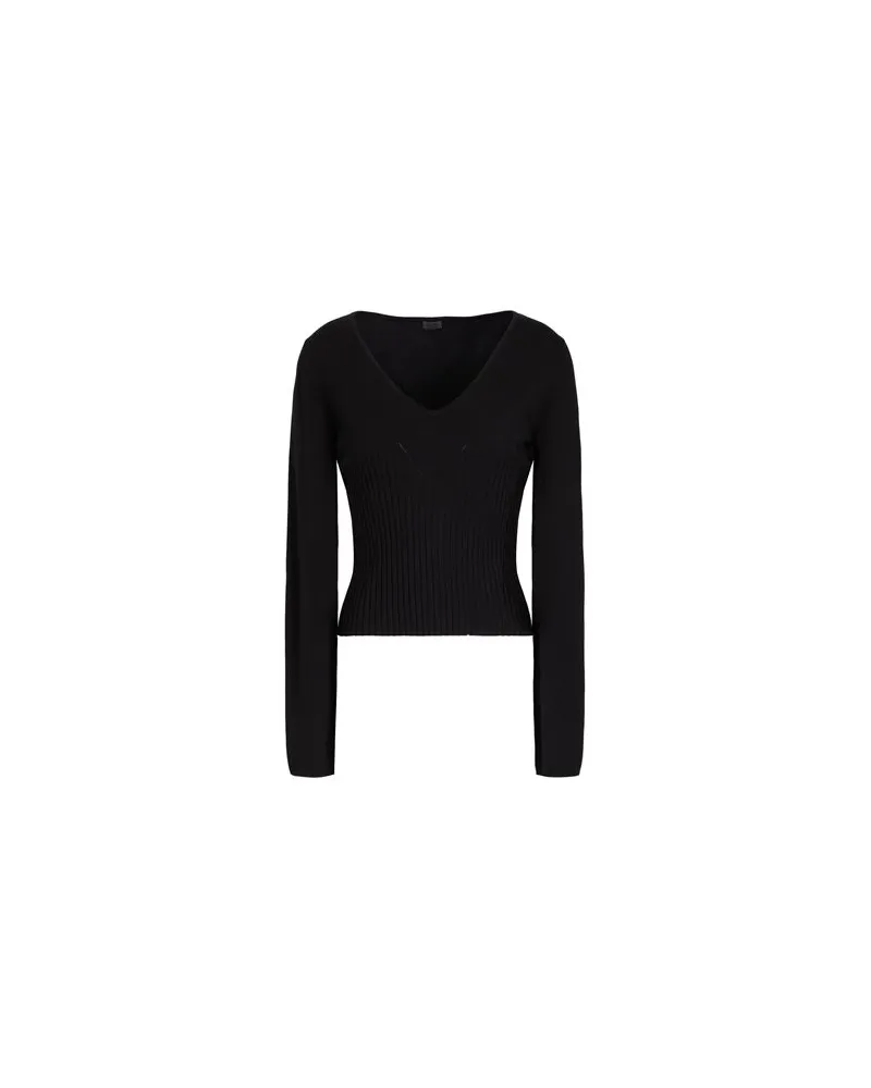 8 by Yoox VISCOSE  BLEND V-NECK RIB WAISTBAND TOP  - STRICKWAREN - Pulloverauf YOOX.COM Schwarz