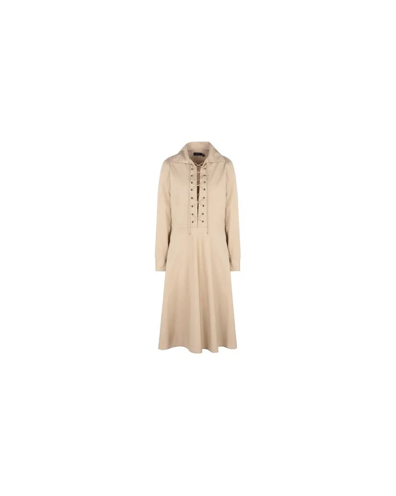 Ralph Lauren Lace-Up Cotton Poplin Dress   - KLEIDER - Midi-Kleiderauf YOOX.COM Beige