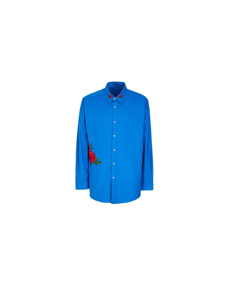 8 by Yoox EMBROIDERED OVERSIZE SHIRT  - TOPS - Hemdenauf YOOX.COM Azurblau