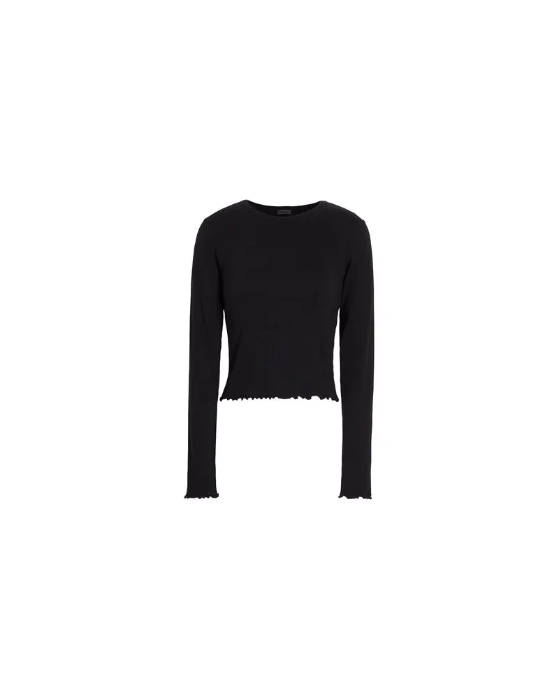 8 by Yoox ORGANIC COTTON CREW-NECK LONG SLEEVES RIBBED TOP W/ LETTUCE HEM  - TOPS - T-shirtsauf YOOX.COM Schwarz