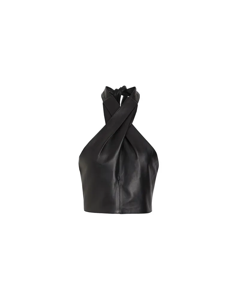 8 by Yoox 2-WAY LEATHER HALTER CROP TOP  - TOPS - Topsauf YOOX.COM Schwarz