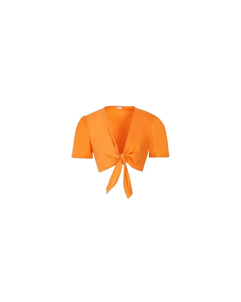 8 by Yoox SHORT SLEEVE CROP TOP WITH FRONT KNOT  - TOPS - Topsauf YOOX.COM Orange