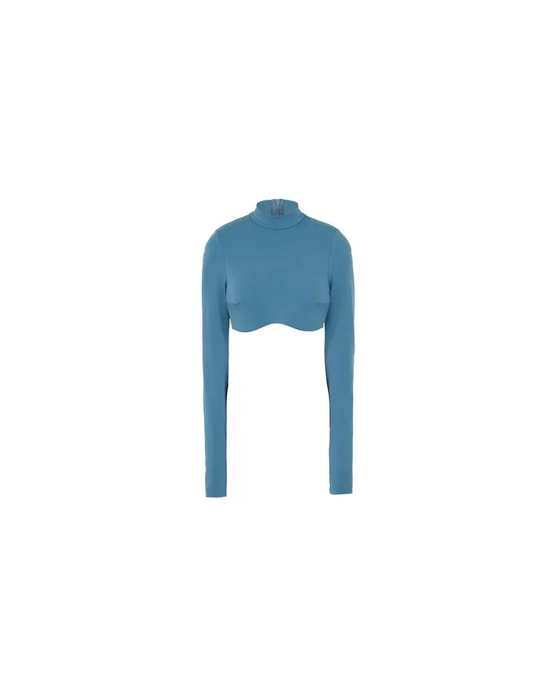 8 by Yoox RECYCLED POLY MOCK-NECK CROP TOP  - TOPS - T-shirtsauf YOOX.COM Blaugrau
