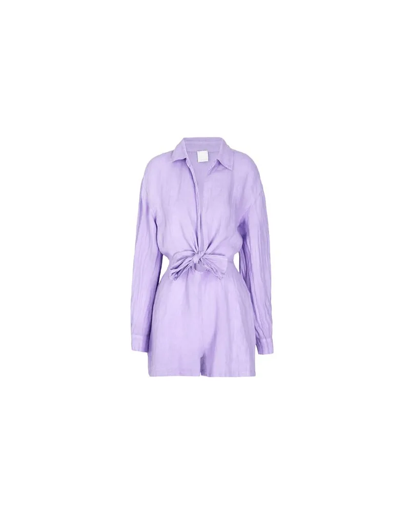 8 by Yoox LINEN SHORT CHEMISIER OVERALL  - OVERALLS - Playsuitsauf YOOX.COM Lila