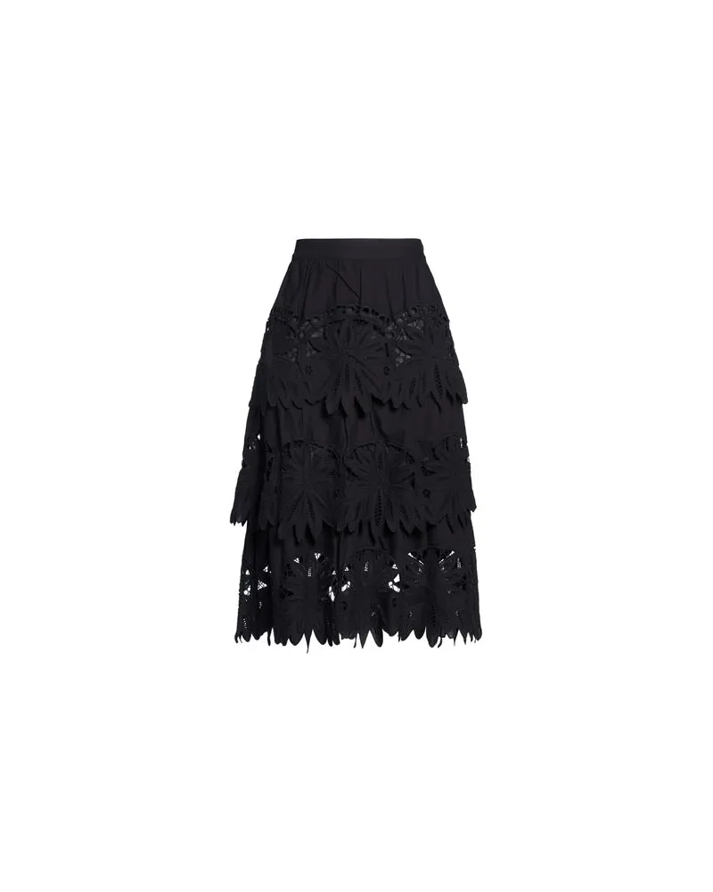 FARM Rio BLACK DAISY EMBROIDERED MIDI SKIRT  - HOSEN & RÖCKE - Midi-Röckeauf YOOX.COM Schwarz