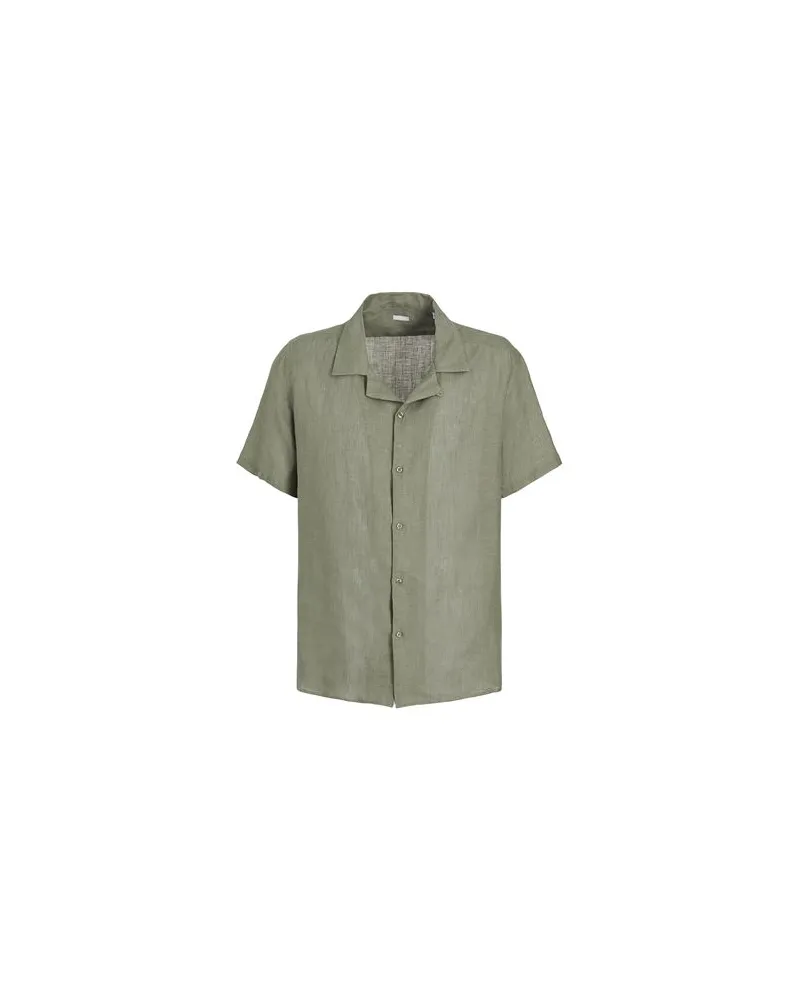 8 by Yoox LINEN CAMP-COLLAR SLEEVE SHIRT   - TOPS - Hemdenauf YOOX.COM Militärgrün