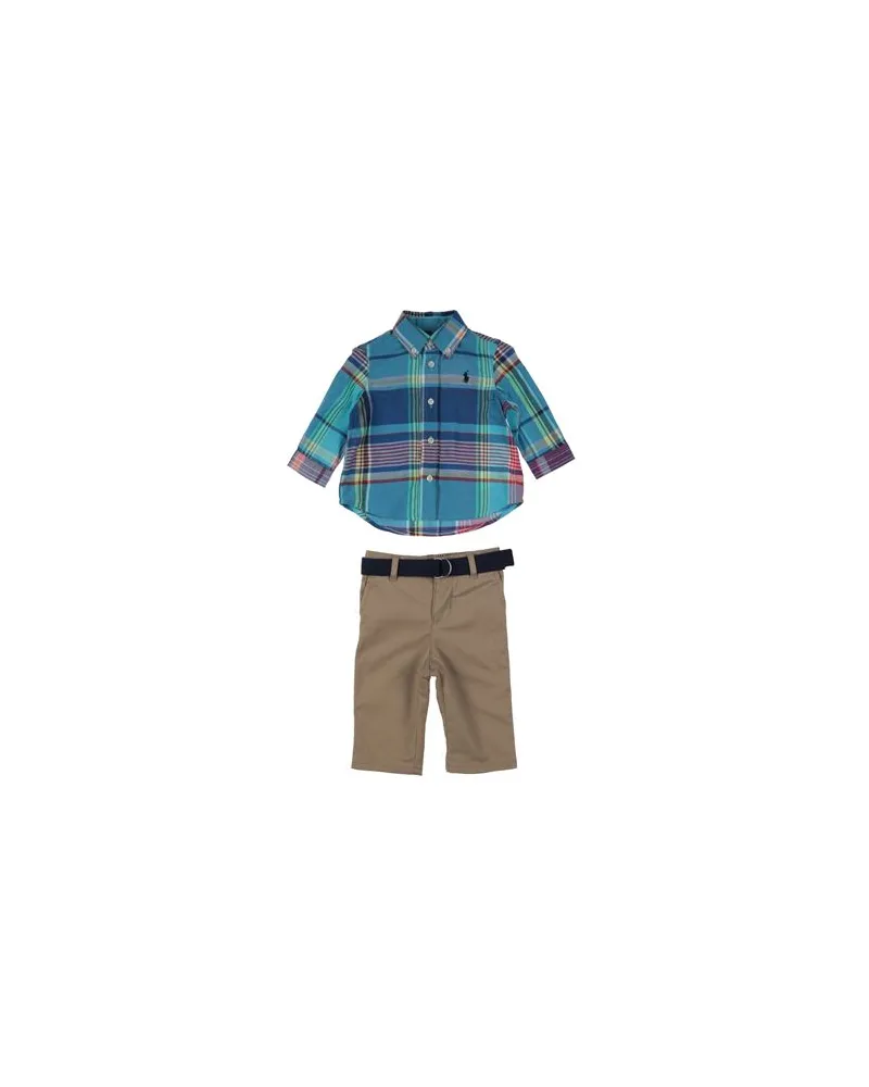 Ralph Lauren Madras Shirt, Belt & Chino Pant Set - NEUGEBORENE - Babykleidung-Setsauf YOOX.COM Blaugrau