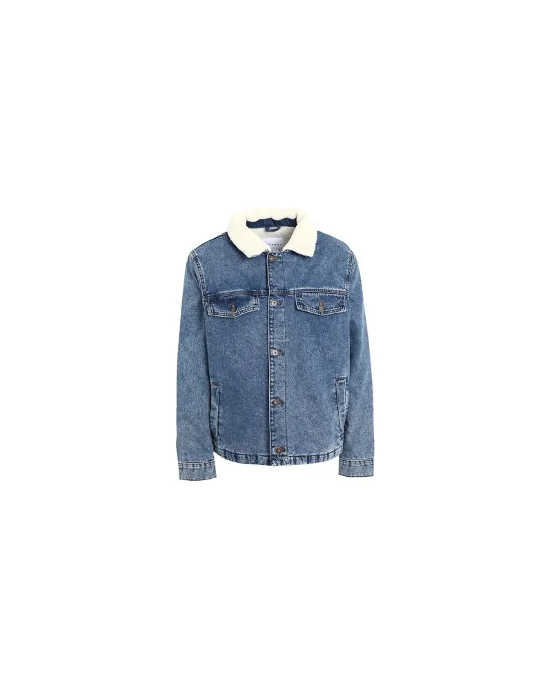 TOPMAN borg collar denim jacket in mid wash blue   - JACKEN & MÄNTEL - Jeansjacken/Mäntelauf YOOX.COM Blau