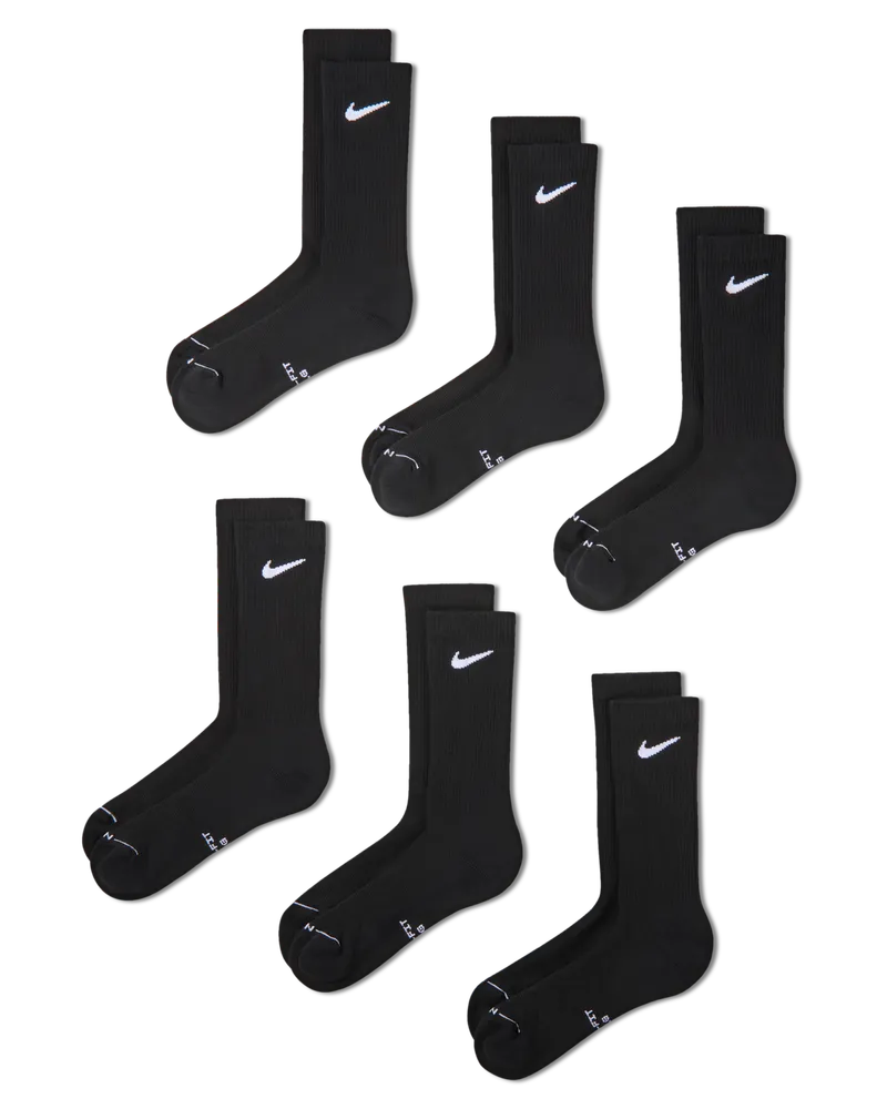 Nike Everyday Elevated Crew-Socken (6 Paar) - Schwarz Schwarz