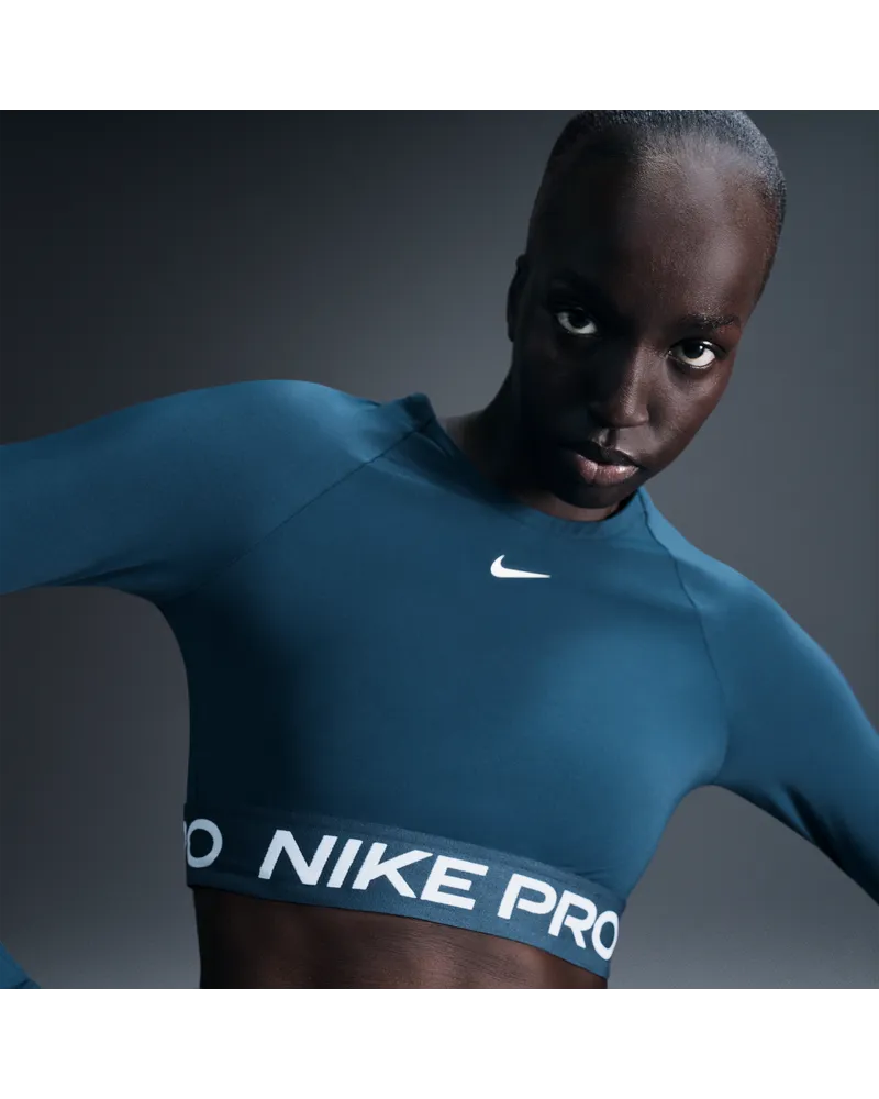 Nike Pro Dri-FIT verkürztes Longsleeve (Damen) - Blau Blau