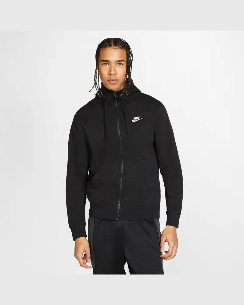 Nike Club Fleece Herren-Hoodie mit durchgehendem Reißverschluss - Schwarz Schwarz