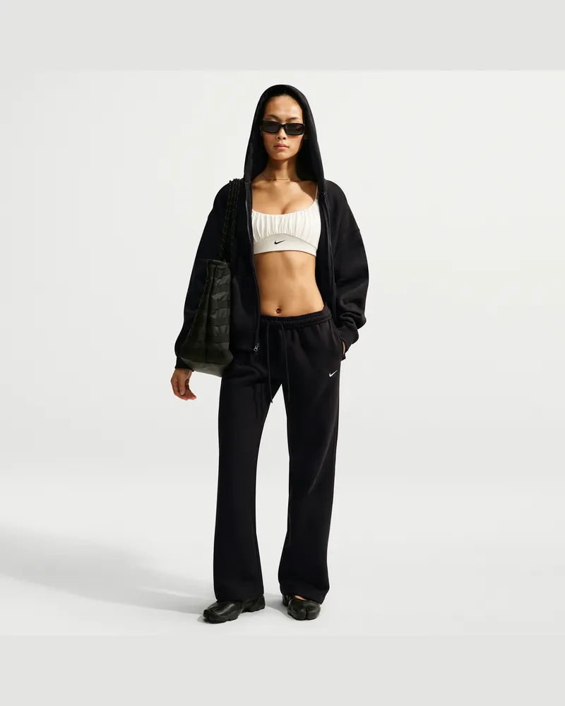 Nike Studio Fleece mittelschwere Hose mit mittelhohem Bund und offenem Saum (Damen) - Schwarz Schwarz