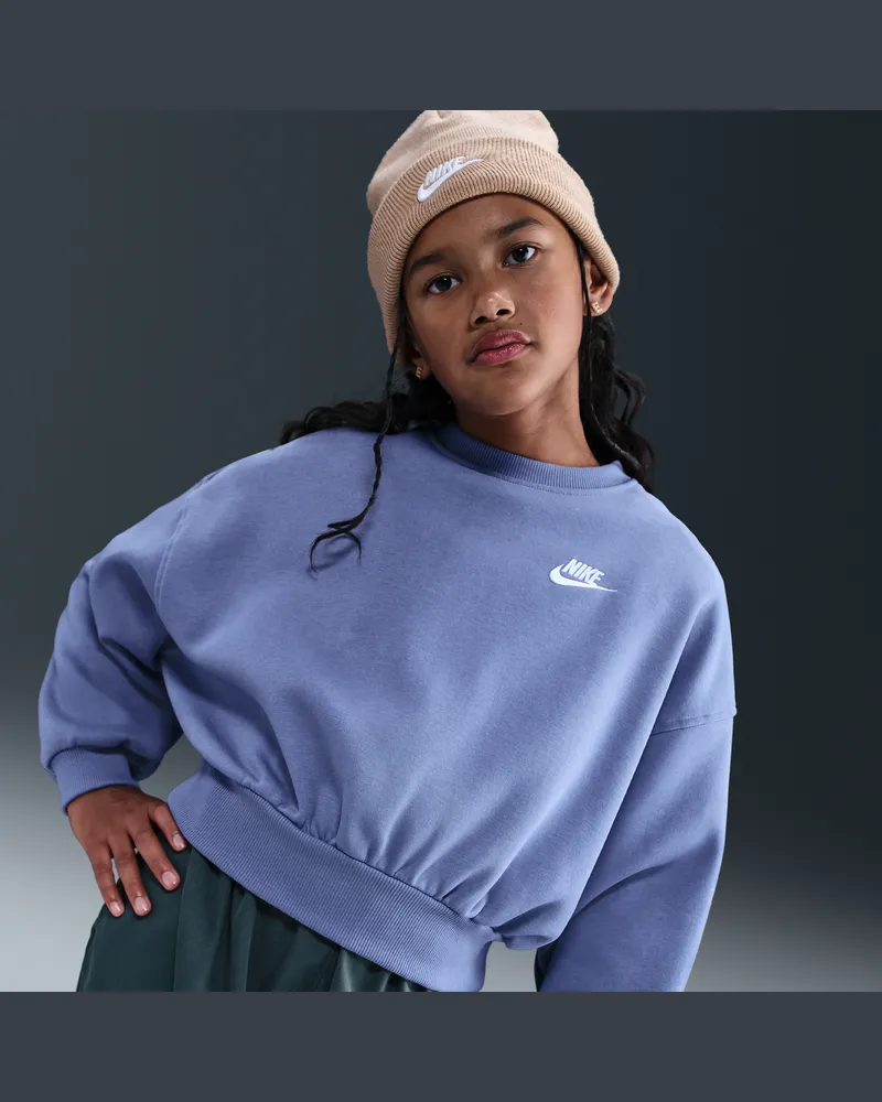Nike Club Fleece-Sweatshirt mit Rundhalsausschnitt und kastiger Passform (Mädchen) - Blau Blau