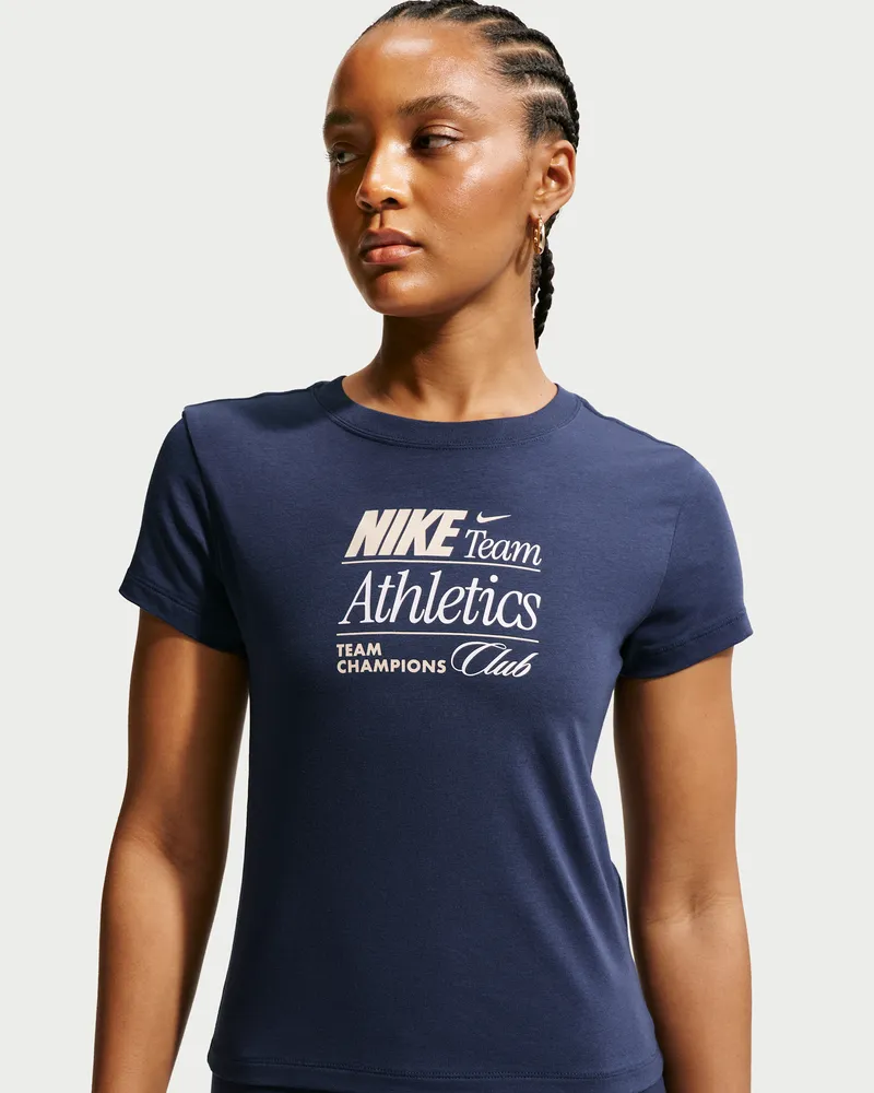 Nike Chill Knit schmal geschnittenes Mod-Cropped-T-Shirt (Damen) - Blau Blau