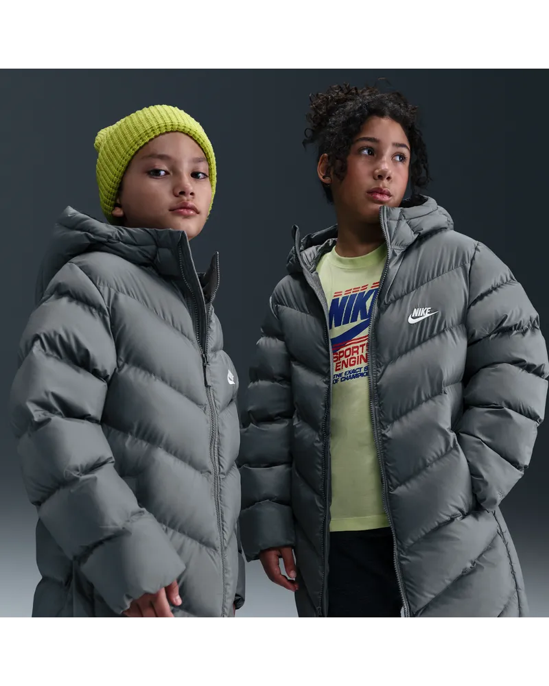 Nike All Day Play mittellange Therma-FIT-Puffer-Jacke mit weiter Passform (ältere Kinder) - Grau Grau