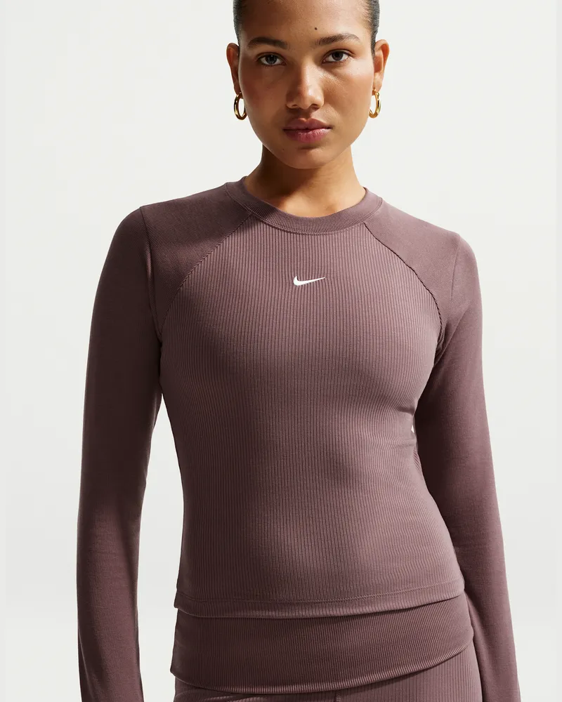 Nike Chill Knit langärmliges, eng geschnittenes Ripp-Oberteil (Damen) - Lila Lila
