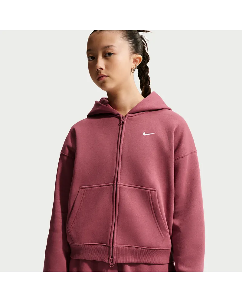 Nike Studio Fleece Oversize-Kapuzenjacke mit durchgehendem Reißverschluss (ältere Kinder, Mädchen) - Rot Rot