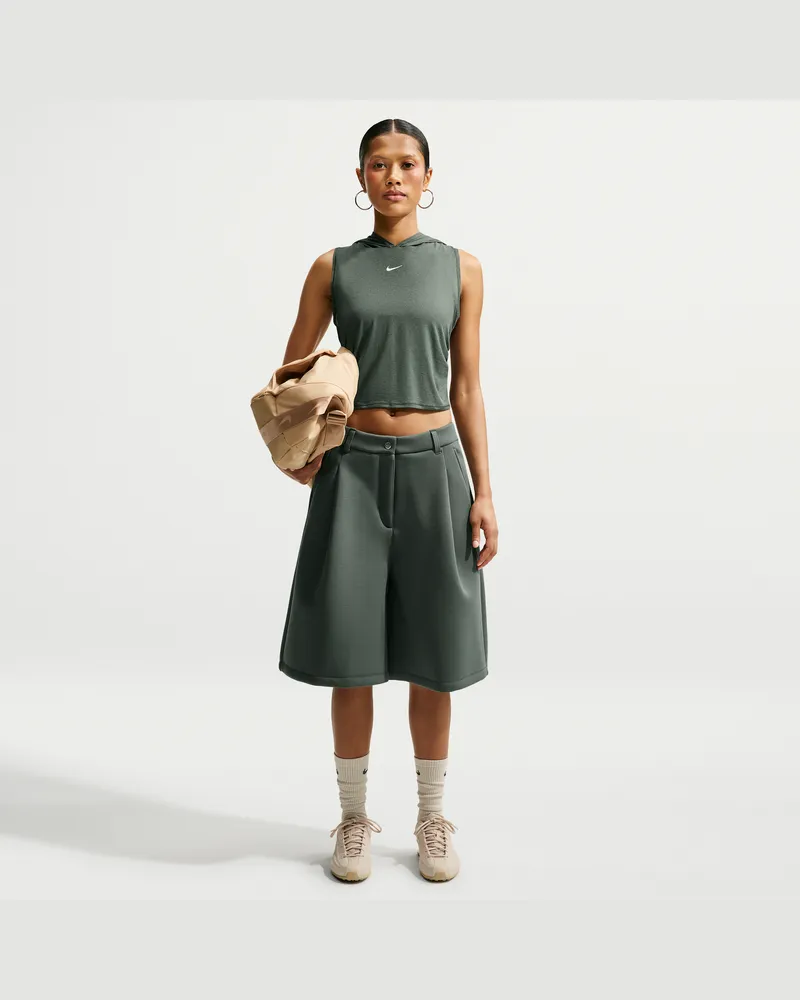 Nike Pregame Fleece Oversize-Shorts mit mittelhohem Bund (Damen) - Grün Grün