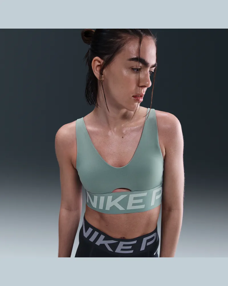 Nike Pro Indy Plunge gepolsterter Sport-BH mit mittlerem Halt - Grün Grün