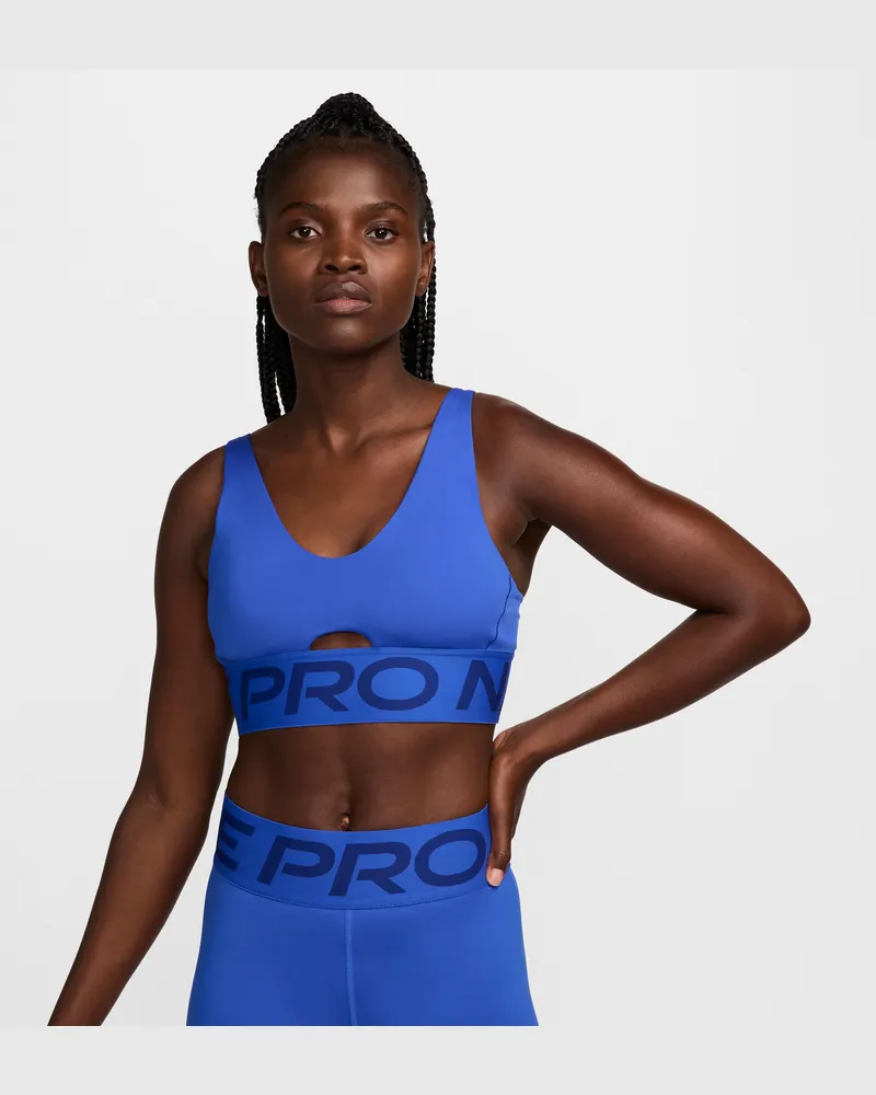 Nike Pro Indy Plunge Gepolsterter Sport Bh Mit Mittlerem Halt Blau