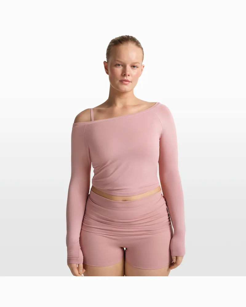 Nike SKIMS schulterfreies Longsleeve-Oberteil aus dehnbarem Strickmaterial (Damen) - Pink Pink