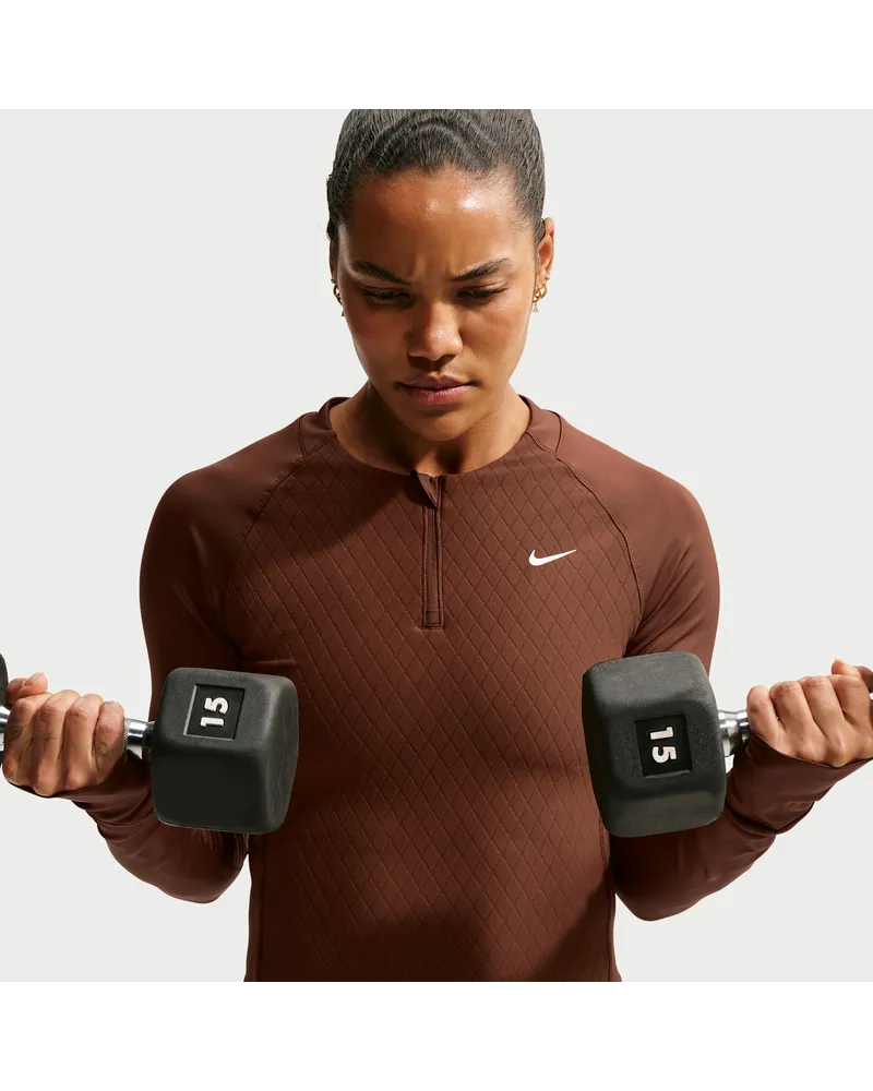 Nike Pro Sculpt Dri-FIT Longsleeve mit 1/4-Reißverschluss (Damen) - Braun Braun