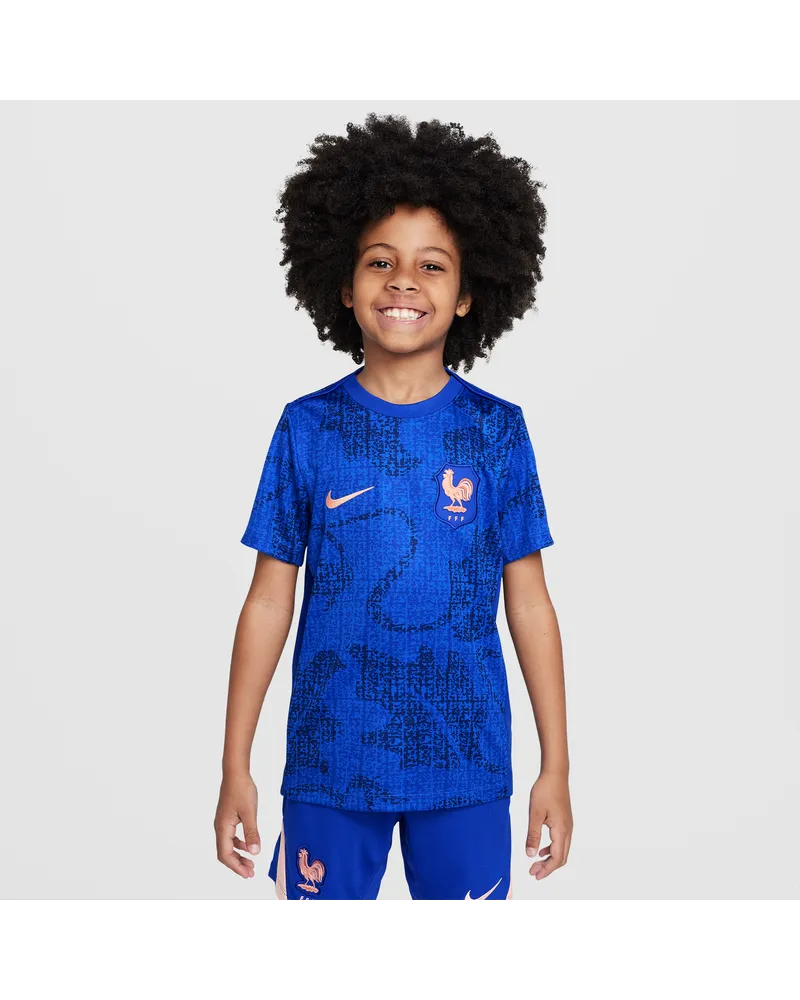 Nike FFF Academy Pro  kurzärmeliges Pre-Match-Fußballoberteil mit Dri-FIT-Technologie (ältere Kinder) - Blau Blau
