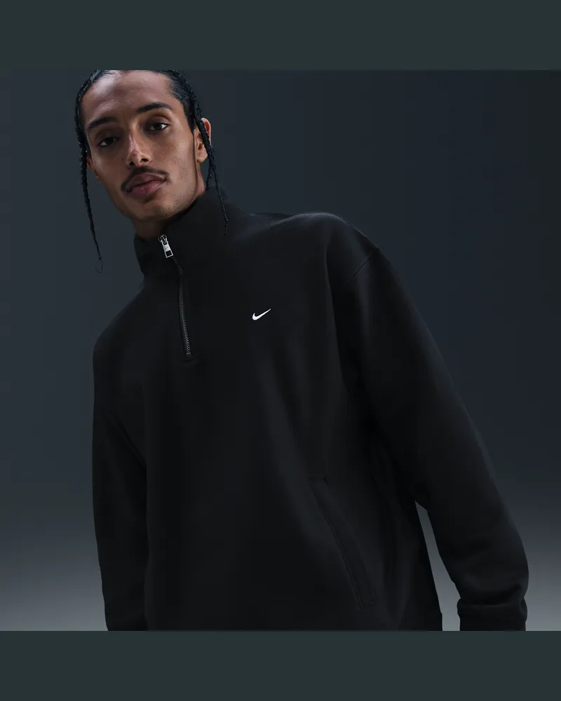 Nike Solo Swoosh Fleece-Oberteil mit Viertelreißverschluss (Herren) - Schwarz Schwarz