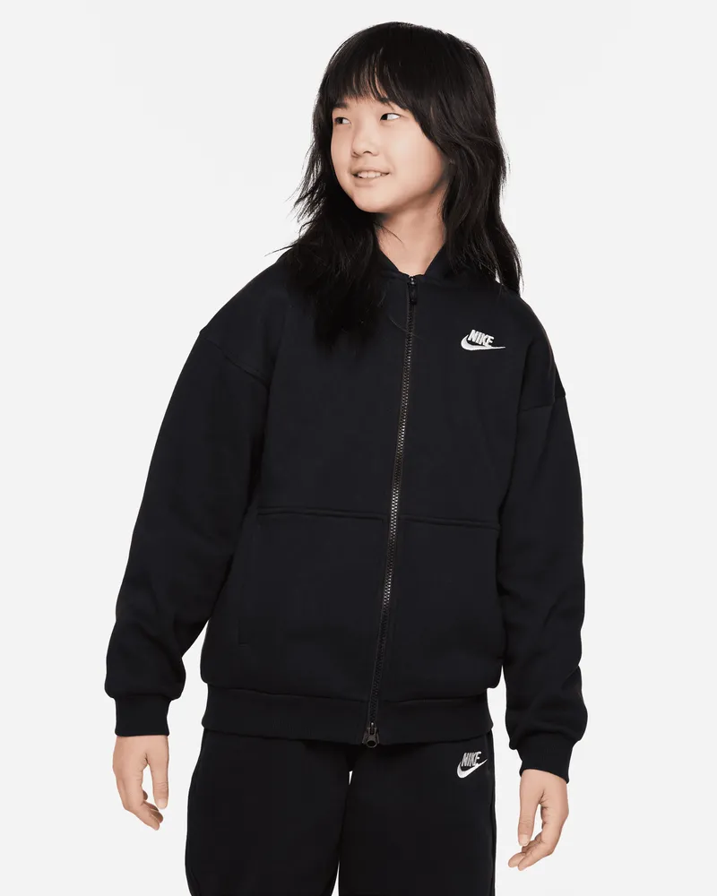 Nike Club Fleece Oversize-Hoodie mit durchgehendem Reißverschluss (ältere Kinder) - Schwarz Schwarz