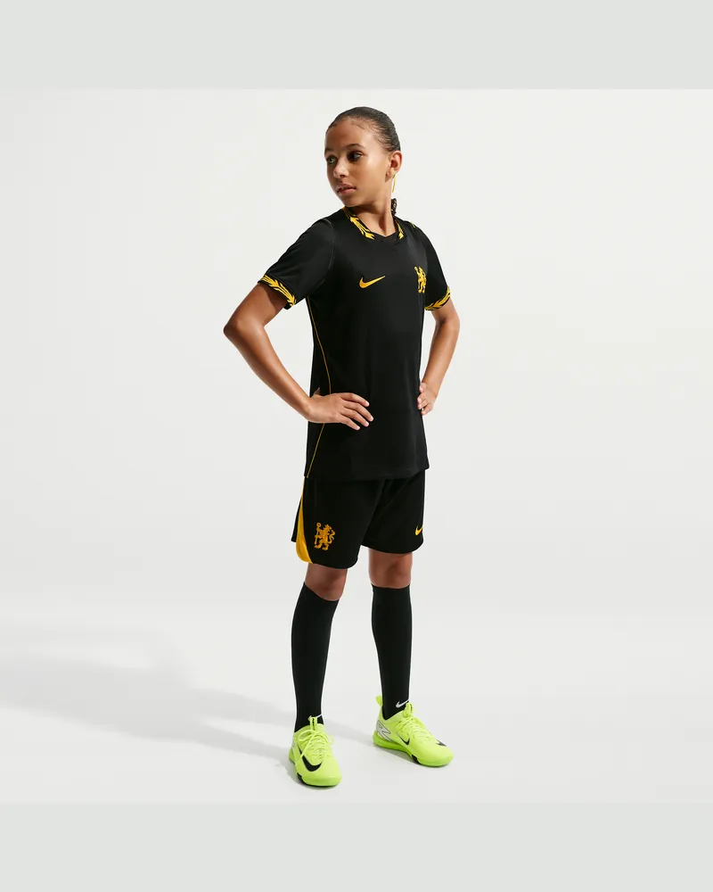 Nike FC Chelsea 2026/27 Stadium Away  Dri-FIT Replika-Fußballshorts (ältere Kinder) - Schwarz Schwarz