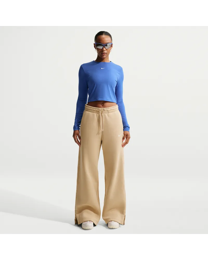 Nike Phoenix Fleece Hose mit hohem Bund und weitem Bein (Damen) - Braun Braun
