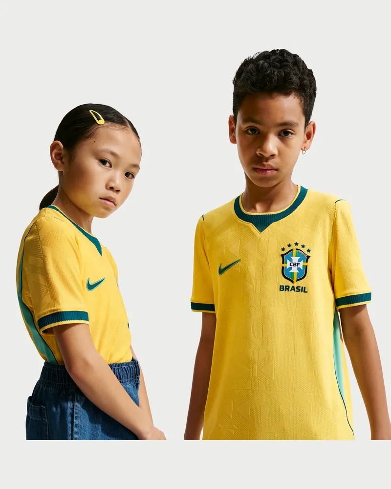 Nike Brasilien 2026 Heimspiel  Aero-FIT authentisches Fußballtrikot (ältere Kinder) - Gelb Gelb