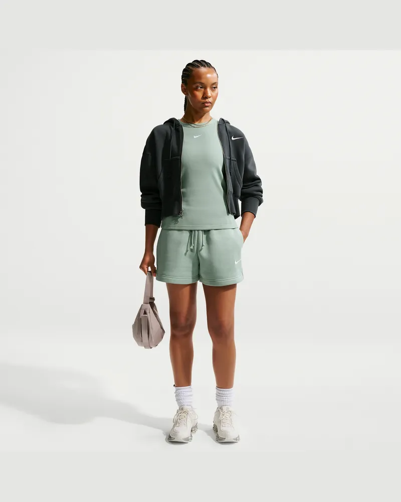 Nike Phoenix Fleece Shorts mit mittelhohem Bund (Damen, ca. 10 cm) - Grün Grün