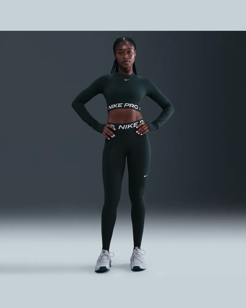 Nike Pro Leggings mit mittelhohem Bund und Mesh-Einsatz für Damen - Grün Grün