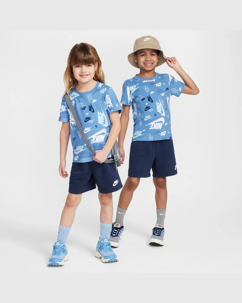 Nike T-Shirt mit Print und leichten Shorts aus French Terry (jüngere Kinder) - Blau Blau