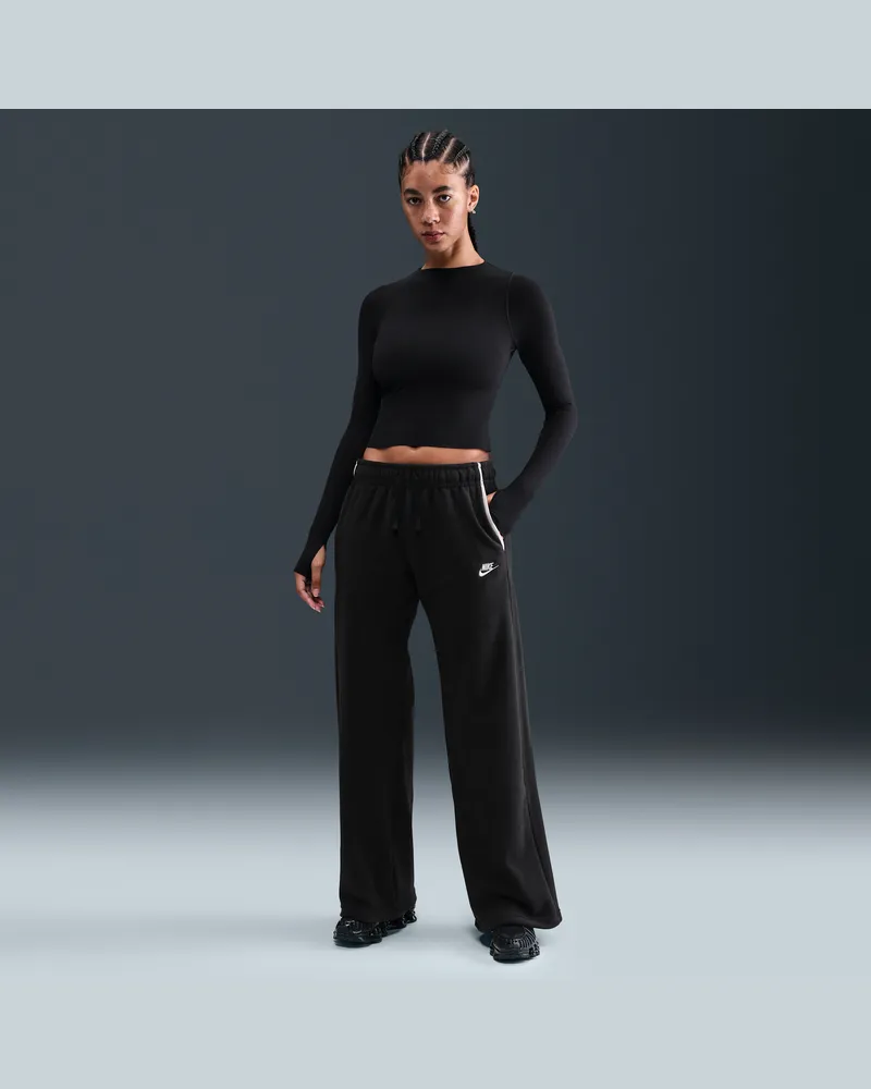 Nike Club Fleece bequeme Hose mit mittelhohem Bund und weitem Bein (Damen) - Schwarz Schwarz